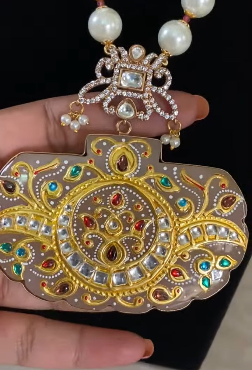 Meenakari Work Pendant Pearl Mala | Precious Pendant Necklace