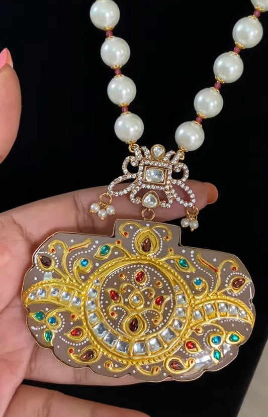 Meenakari Work Pendant Pearl Mala | Precious Pendant Necklace