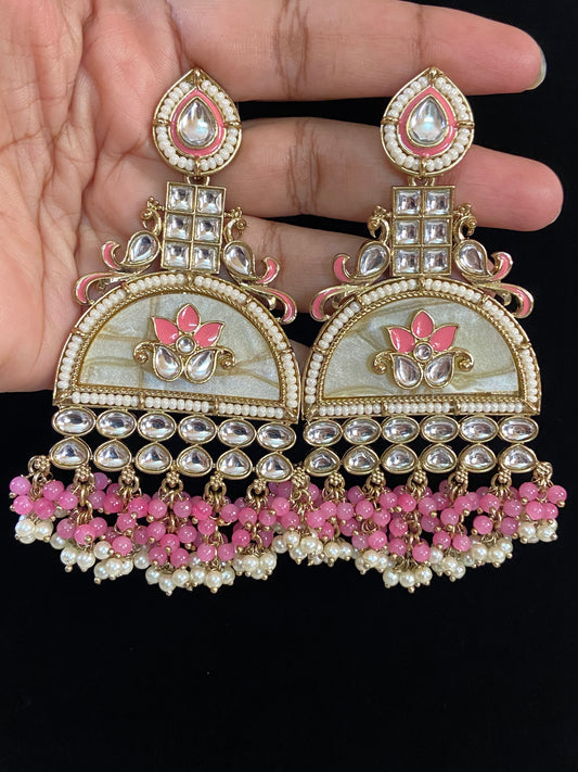 Pink Meenakari  & Kundan Earrings | Designer Earrings