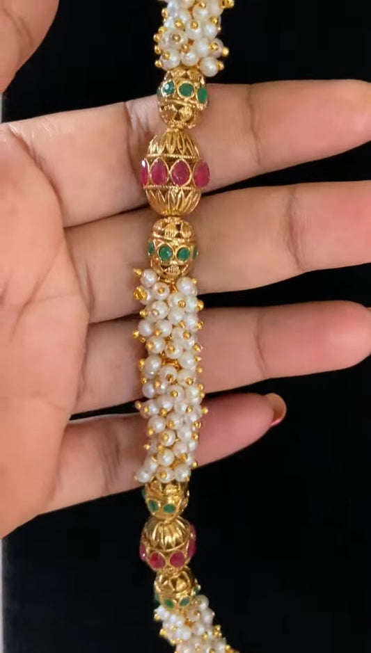 Clustered Pearl Mala With Jumkis | Traditional Preal Necklace