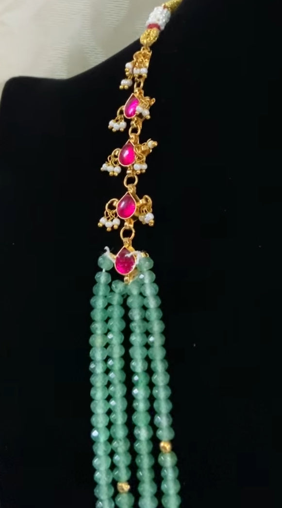 Jadau Onyx Beads Mala With Earrings | Beads Necklace