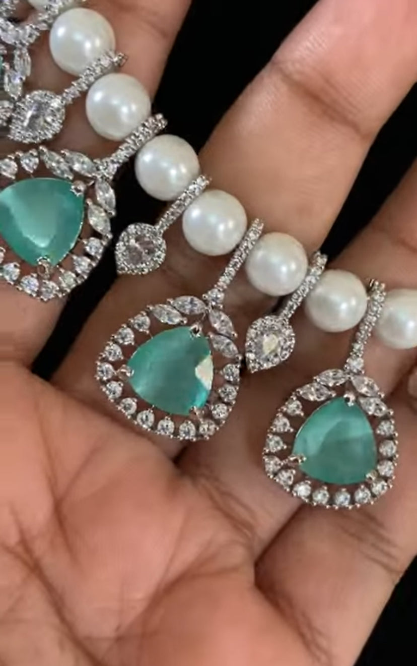 AD Kundan & Pearl Necklace | Unique Necklace Set  | Silver Plated AD Necklace