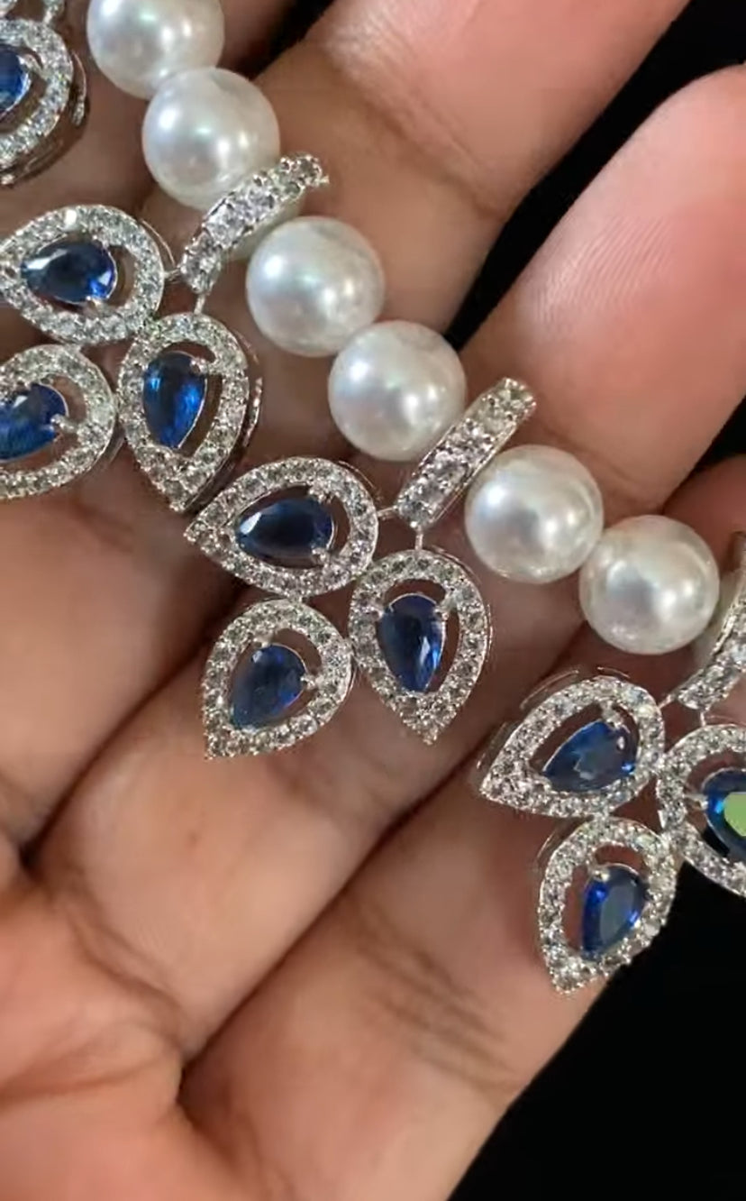 AD Silver Plated Pearl Necklace | Unique Necklace Set