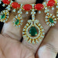 CZ Coral Green Stone Necklace | Indian Necklace