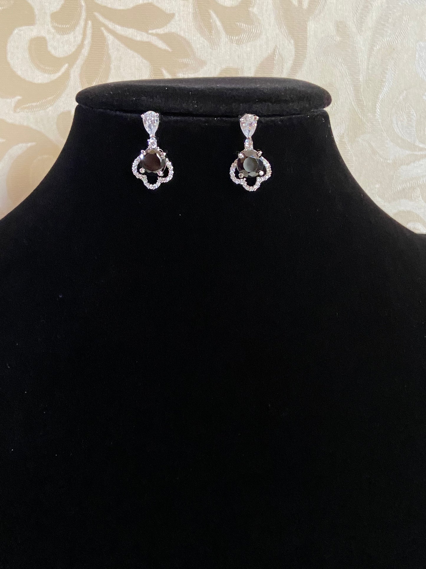 Black stone Rhodium AD Earrings