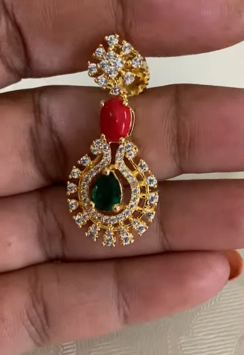 CZ Coral Green Stone Necklace | Indian Necklace