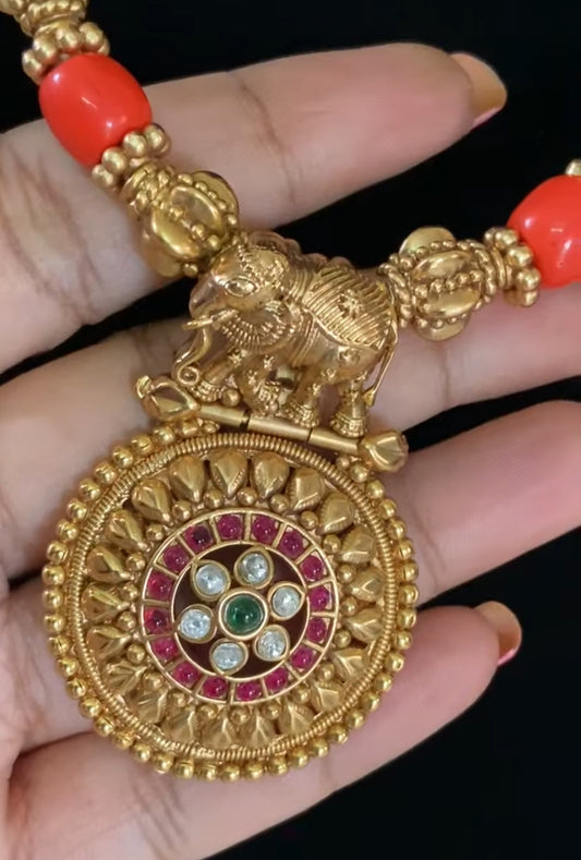 Coral Nakshi Beads Necklace With Studs | Traditional Jewelry In USA