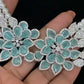 AD Mint Green Moti Necklace With Earrings | AD Rhodium Pearl Necklace |  Gift Idea