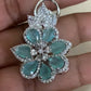 AD Mint Green Moti Necklace With Earrings | AD Rhodium Pearl Necklace |  Gift Idea