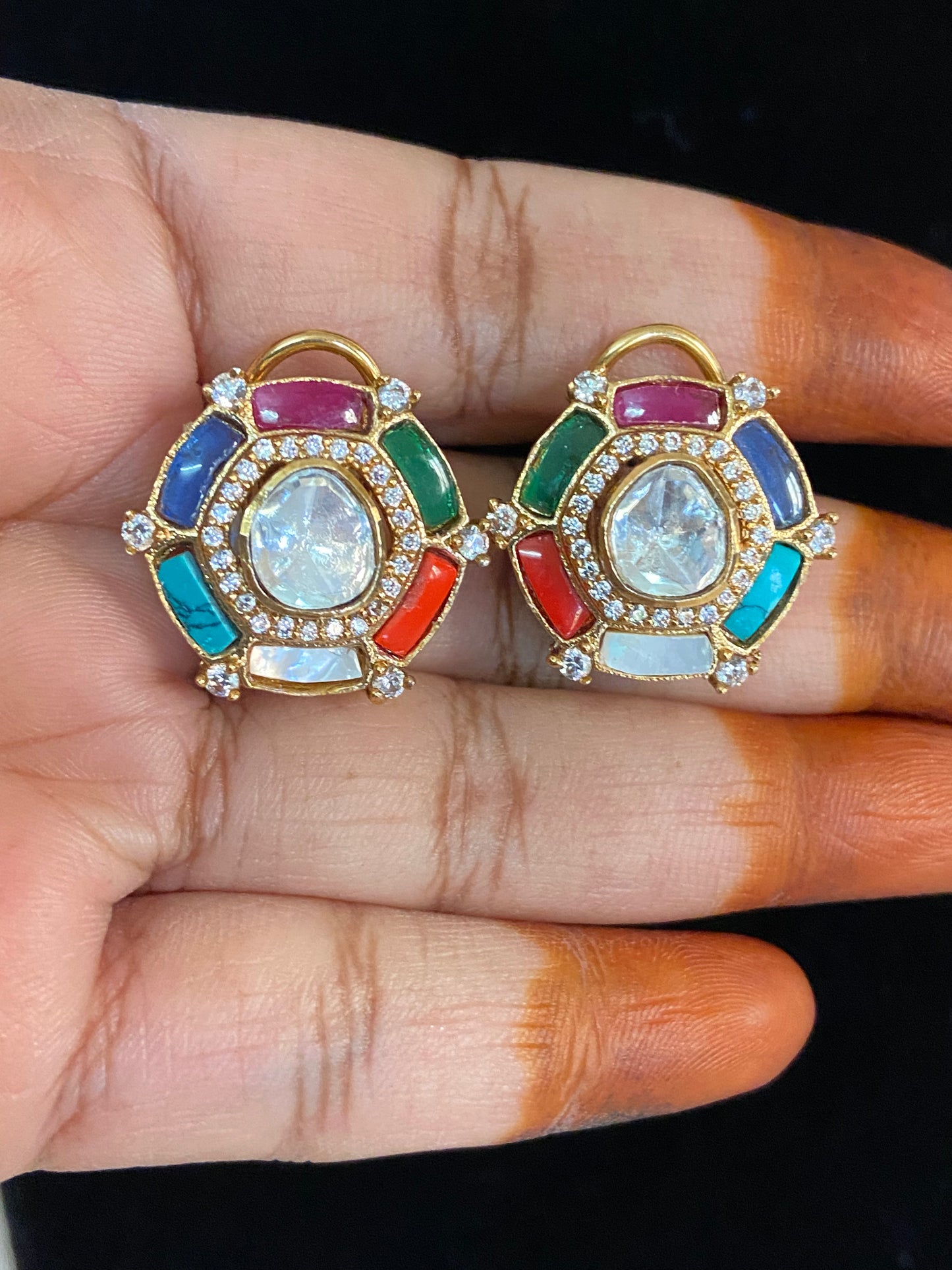 Polki Multi colour Kundan Studs |