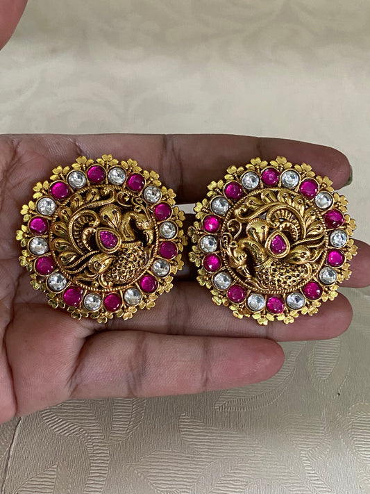 Antique Kundan Peacock Earrings | Indian Studs Earrings
