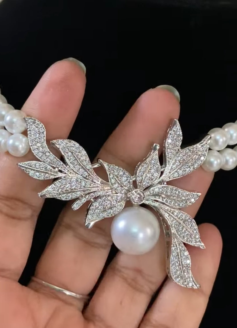 CZ Pearl Choker With Earrings |  Classic Pearl Necklace