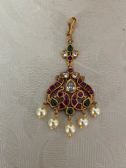 AD Kemp Peacock Maang Tikka | South Indian Jewelry In USA