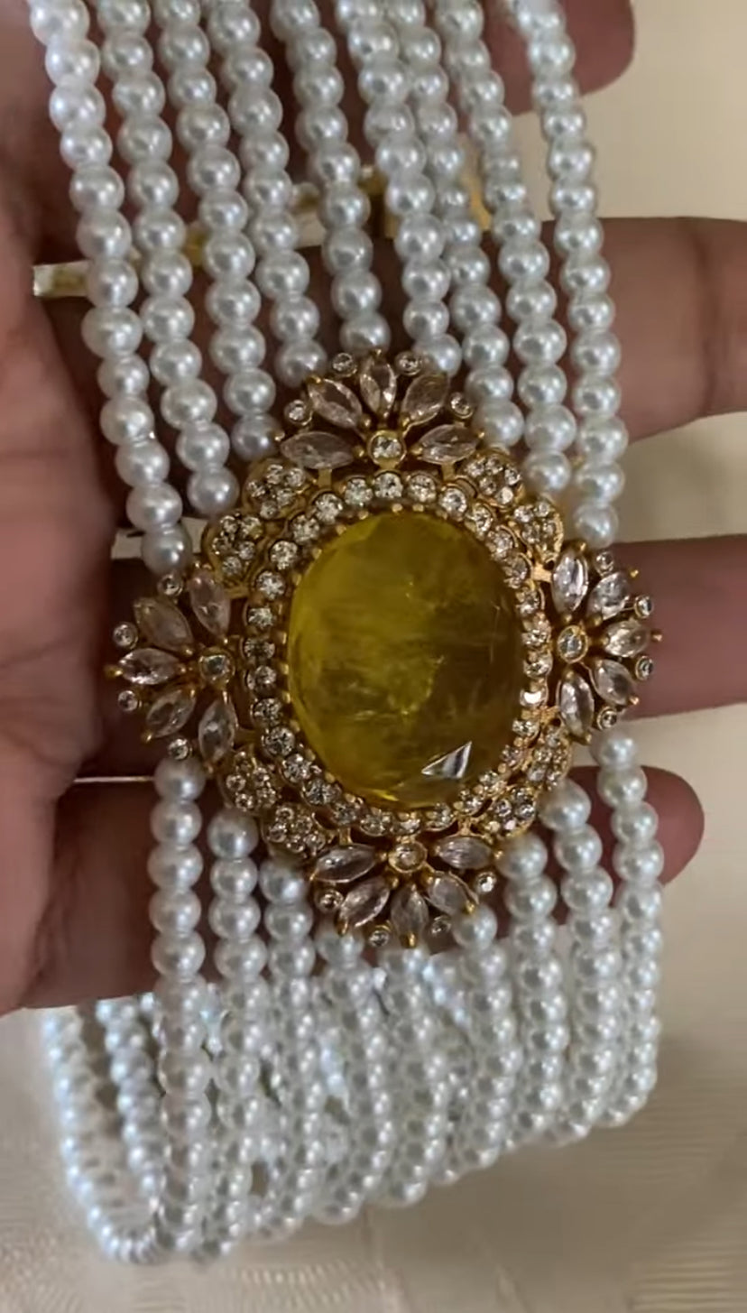 CZ Kundan  Pearl Choker Set | Antique Indian Necklace