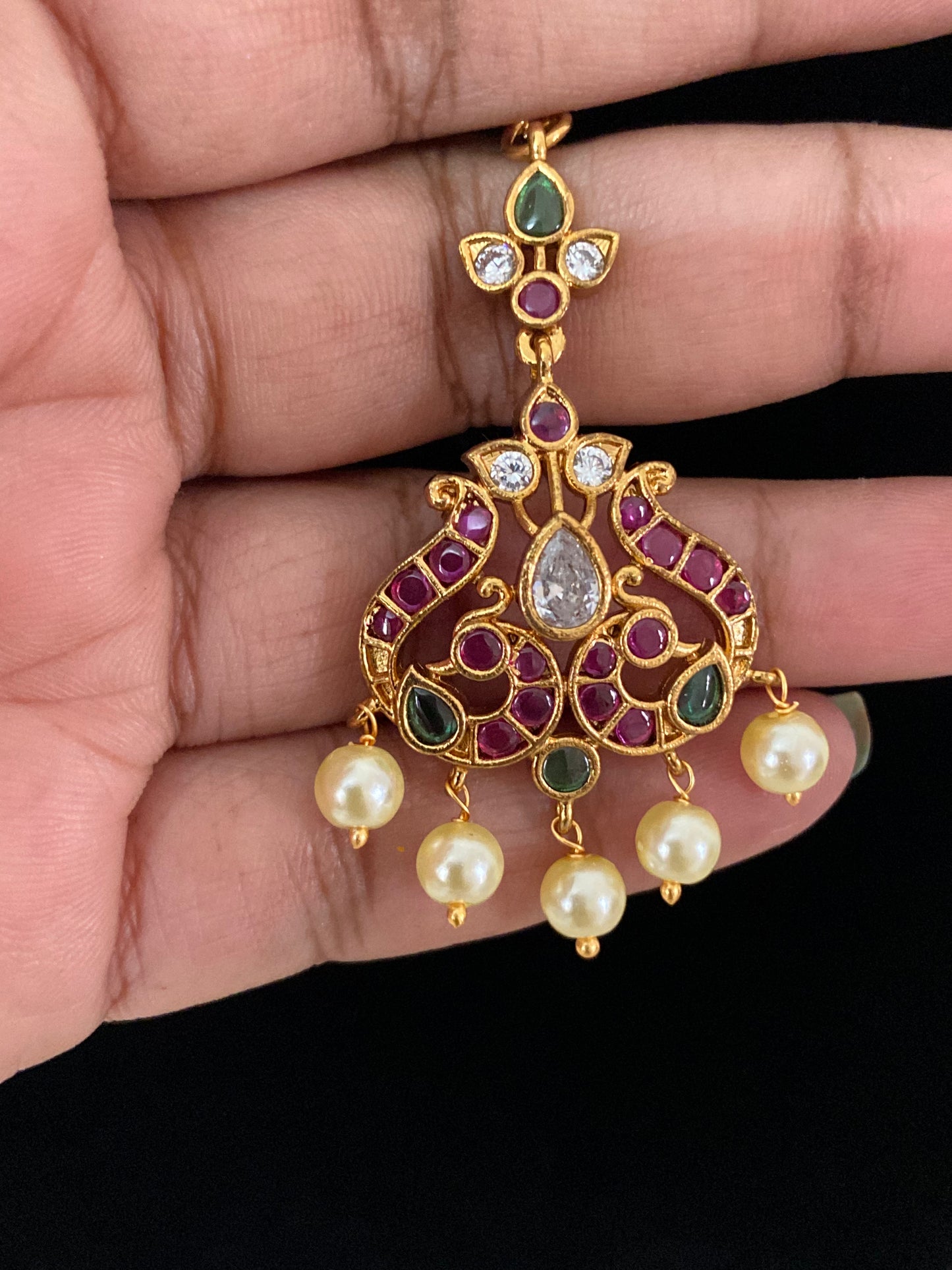 AD Kemp Peacock Maang Tikka | South Indian Jewelry In USA