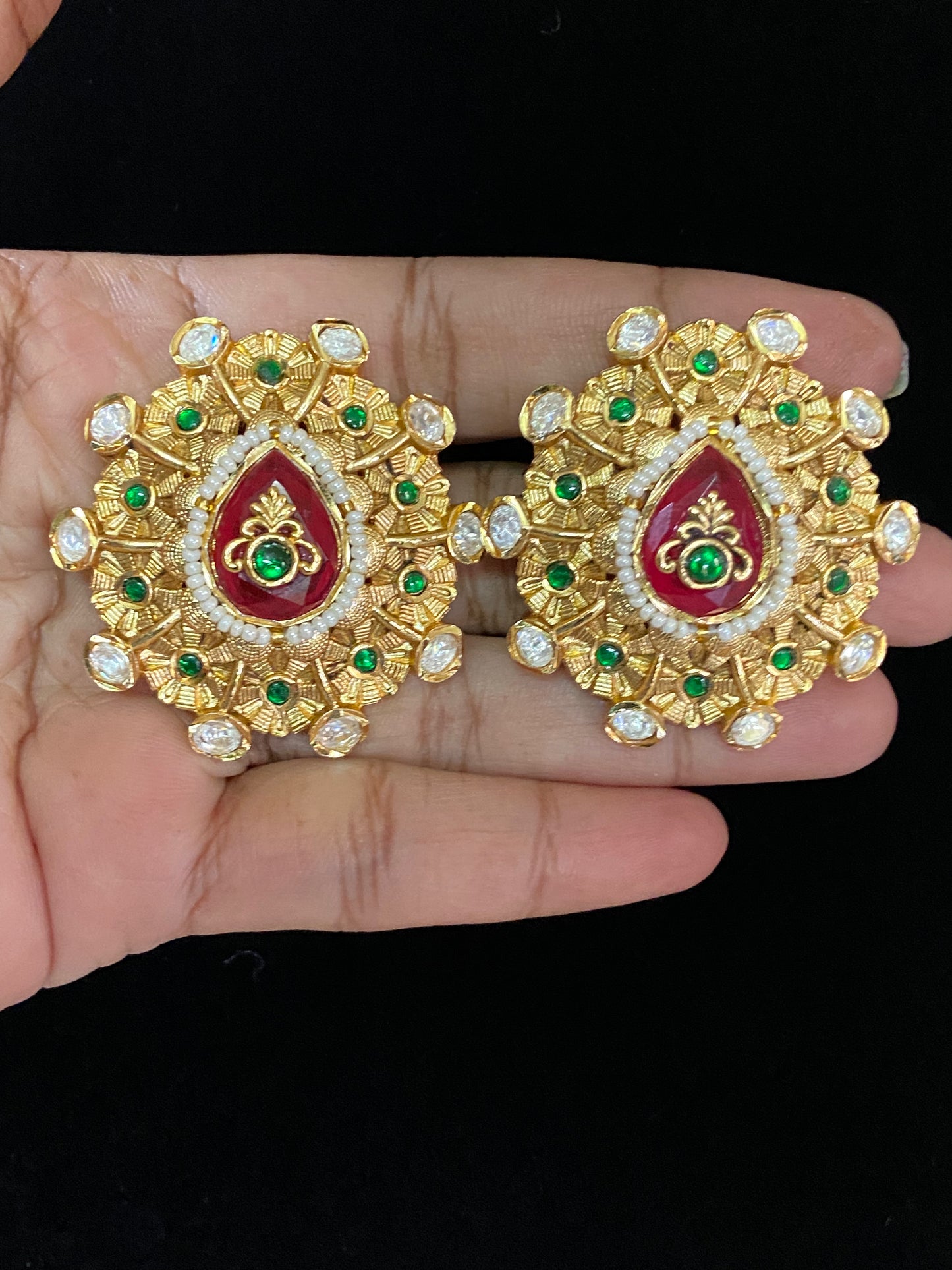 Gold & Moissanite Kundan Studs | Floral Earrings