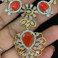 AD Coral & Emerald Necklace With Earrings | Indian Necklace