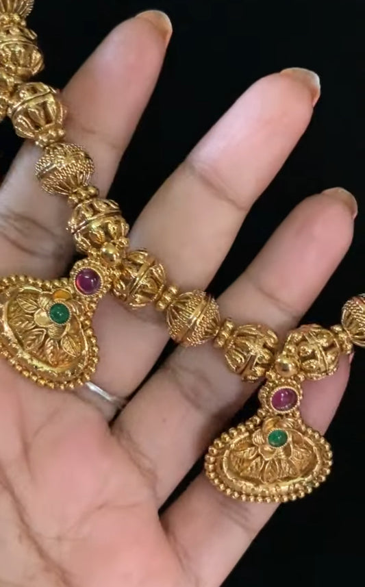 Traditional Antique Nakshi Ball Necklace with Earrings