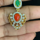 AD Coral & Emerald Necklace With Earrings | Indian Necklace