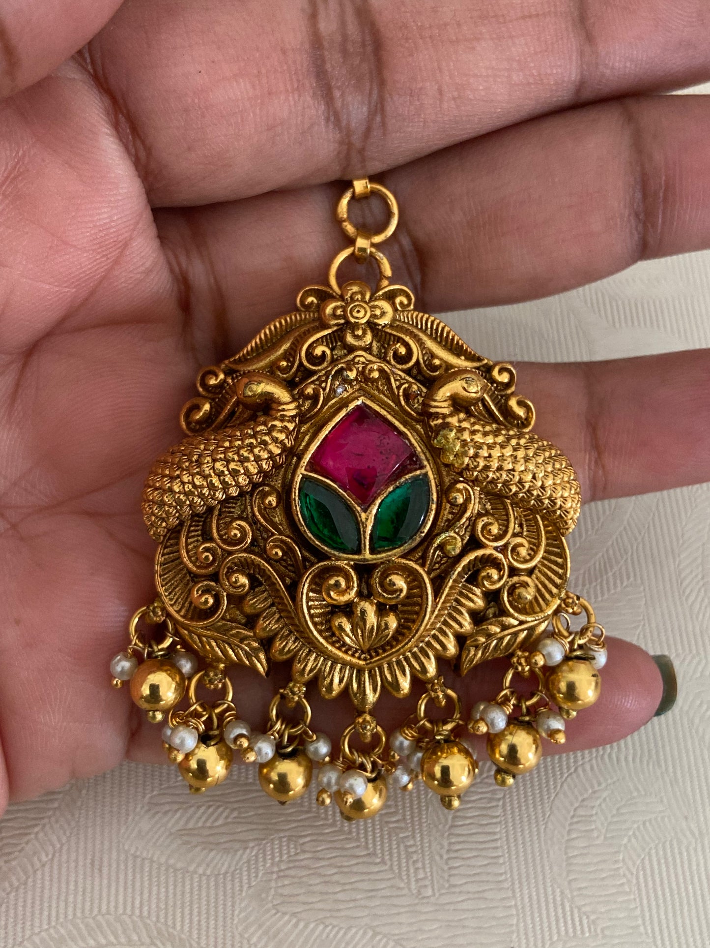 Antique Peacock  Maang Tikka | Traditional Temple Maang Tikka