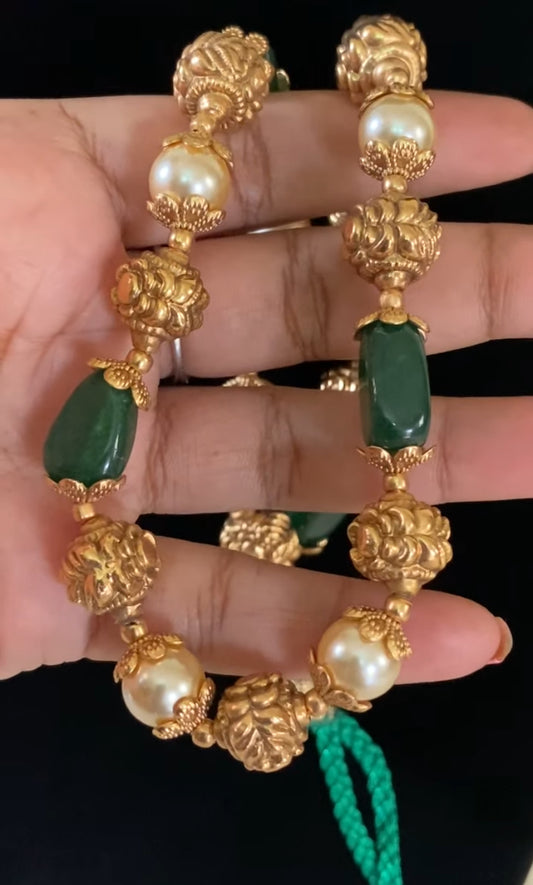 Pearl Green & Nakshi Gold Balls Necklace | Indian Traditional Jewelry