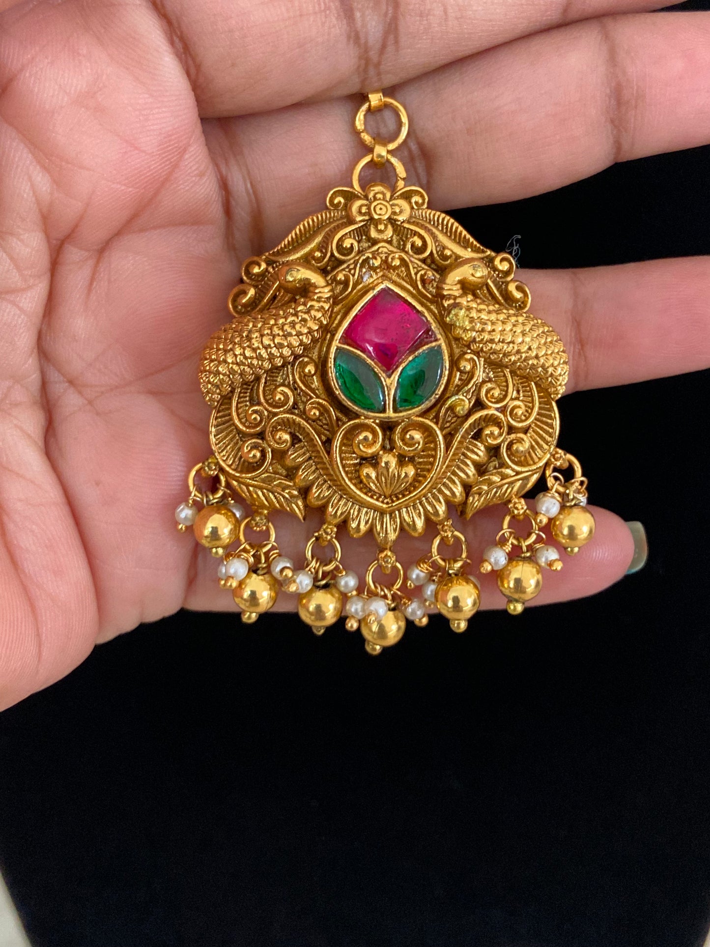 Antique Peacock  Maang Tikka | Traditional Temple Maang Tikka