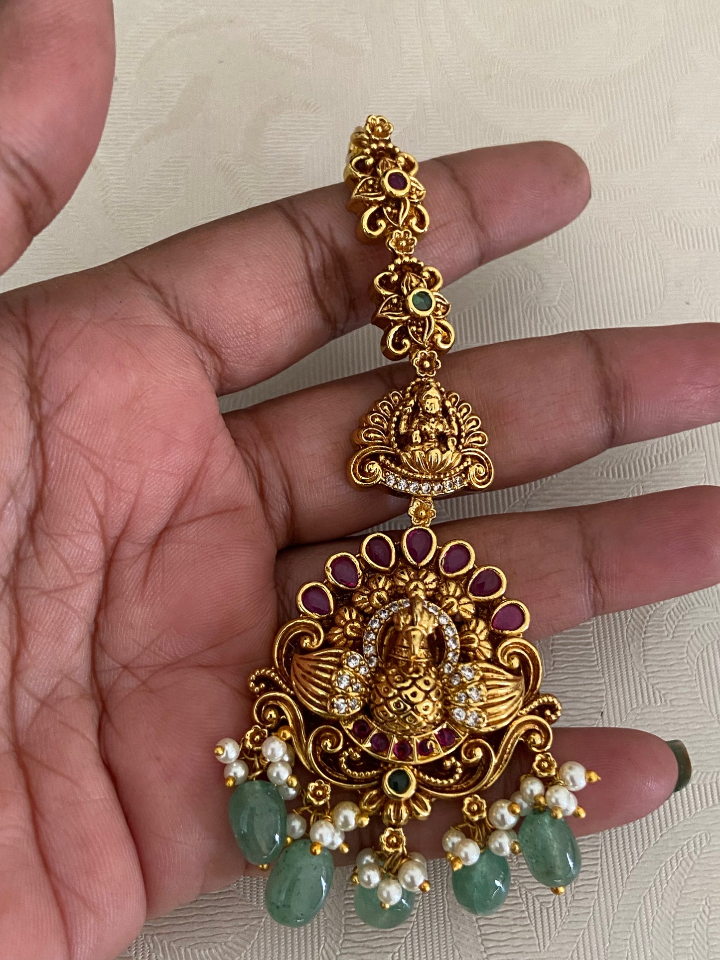 Antique Peacock  Maang Tikka | Traditional Temple Maang Tikka