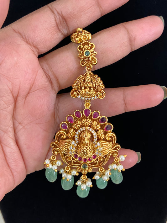 Antique Peacock  Maang Tikka | Traditional Temple Maang Tikka