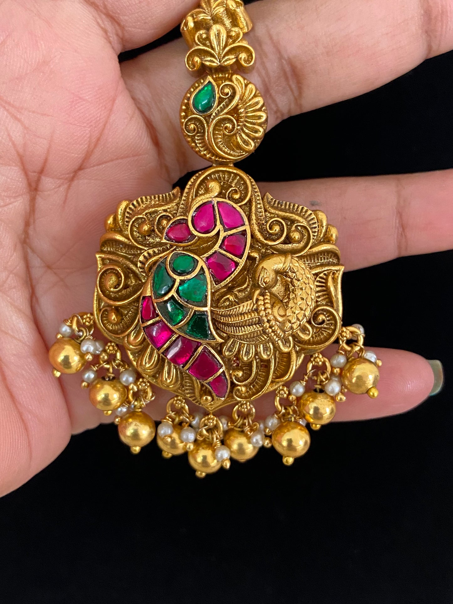 Antique Peacock Temple Maang Tikka | Traditional South Indian Jewelry