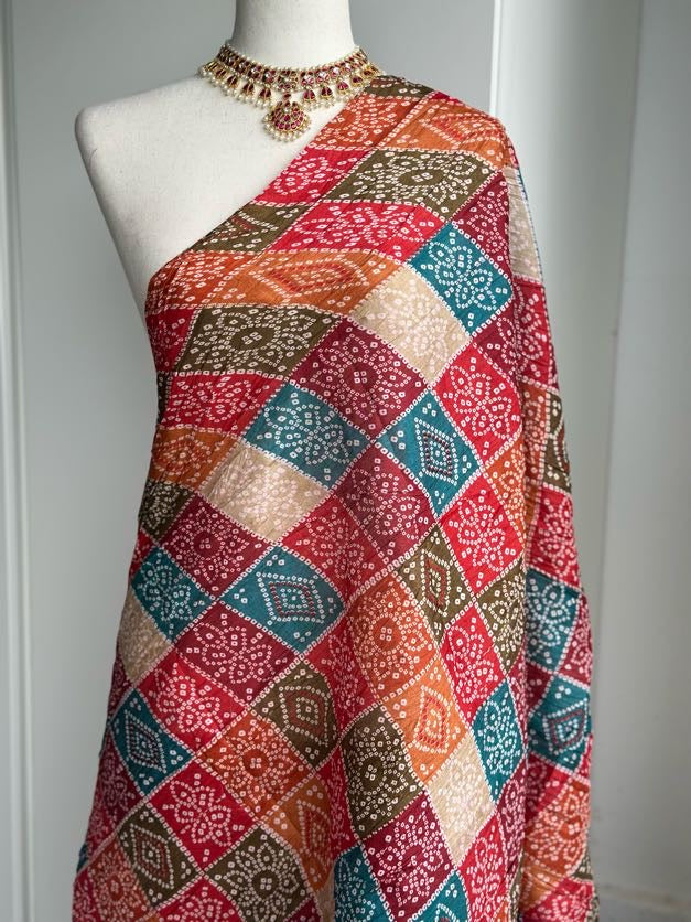 Multicoloured Bandini Dupatta | Art Silk Crushed Dupatta | Party Wear Dupatta