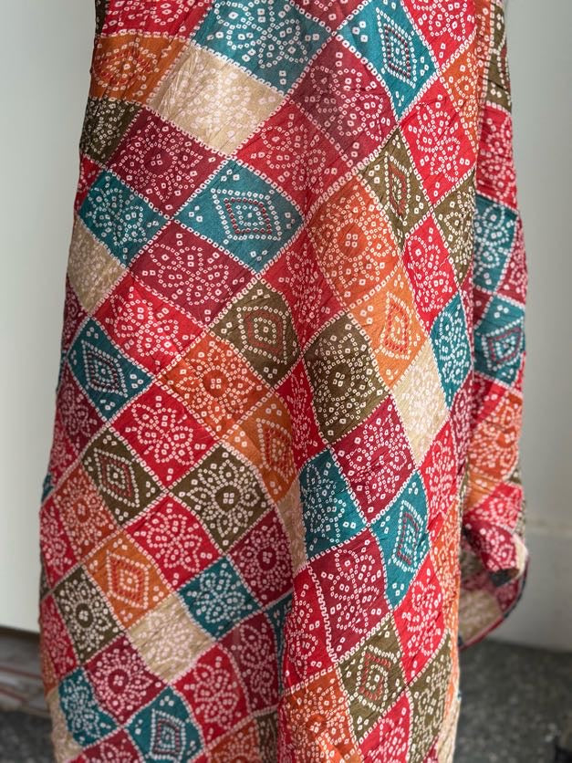 Multicoloured Bandini Dupatta | Art Silk Crushed Dupatta | Party Wear Dupatta