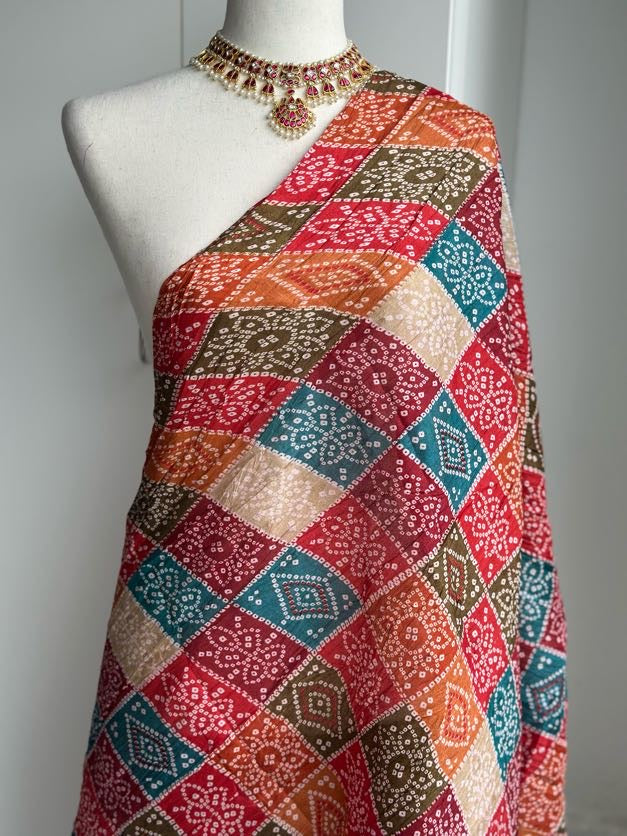 Multicoloured Bandini Dupatta | Art Silk Crushed Dupatta | Party Wear Dupatta