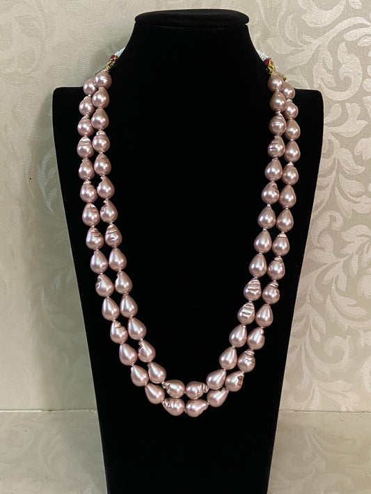 Rose Gold Baroque Drop Pearl Mala Necklace