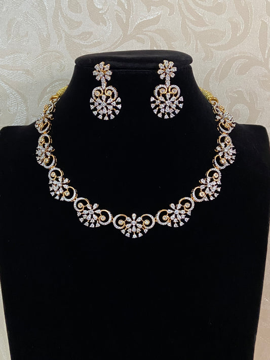 AD Floral Necklace with Earrings | South Indian Jewelry In USA