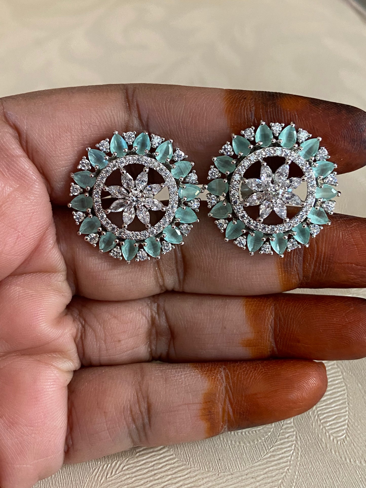 AD Mint Green Studs | Beautiful Earrings