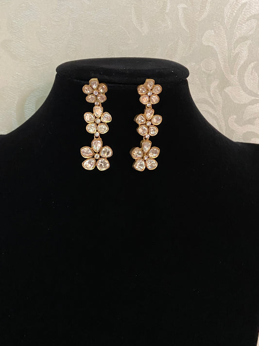 Polki Kundan Flower Earrings  |  Indian jewelry in USA