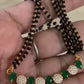 AD Green Pendant BlackBeads Necklace With Studs | Traditional Mangalasutra
