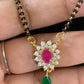 Pearl Ruby Green Pendant Mangalasutra | Black Beads Necklace With Earrings