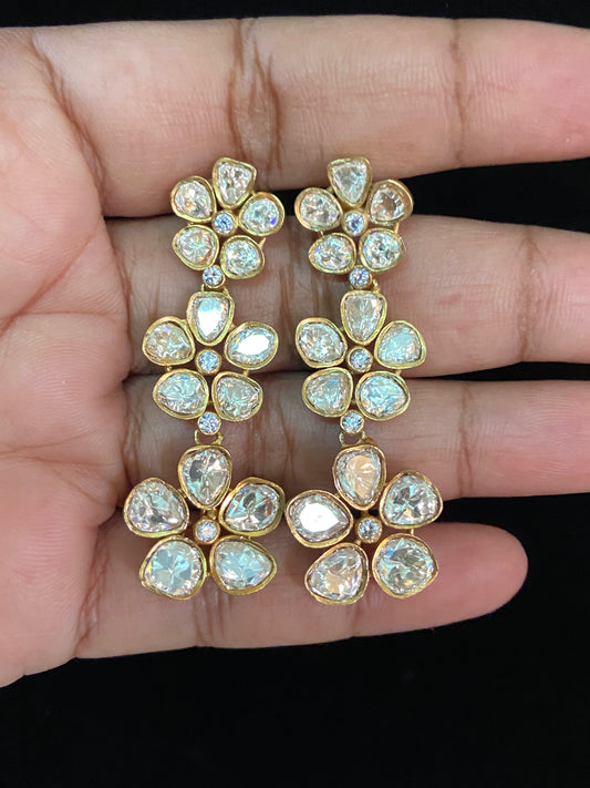 Polki Kundan Flower Earrings  |  Indian jewelry in USA