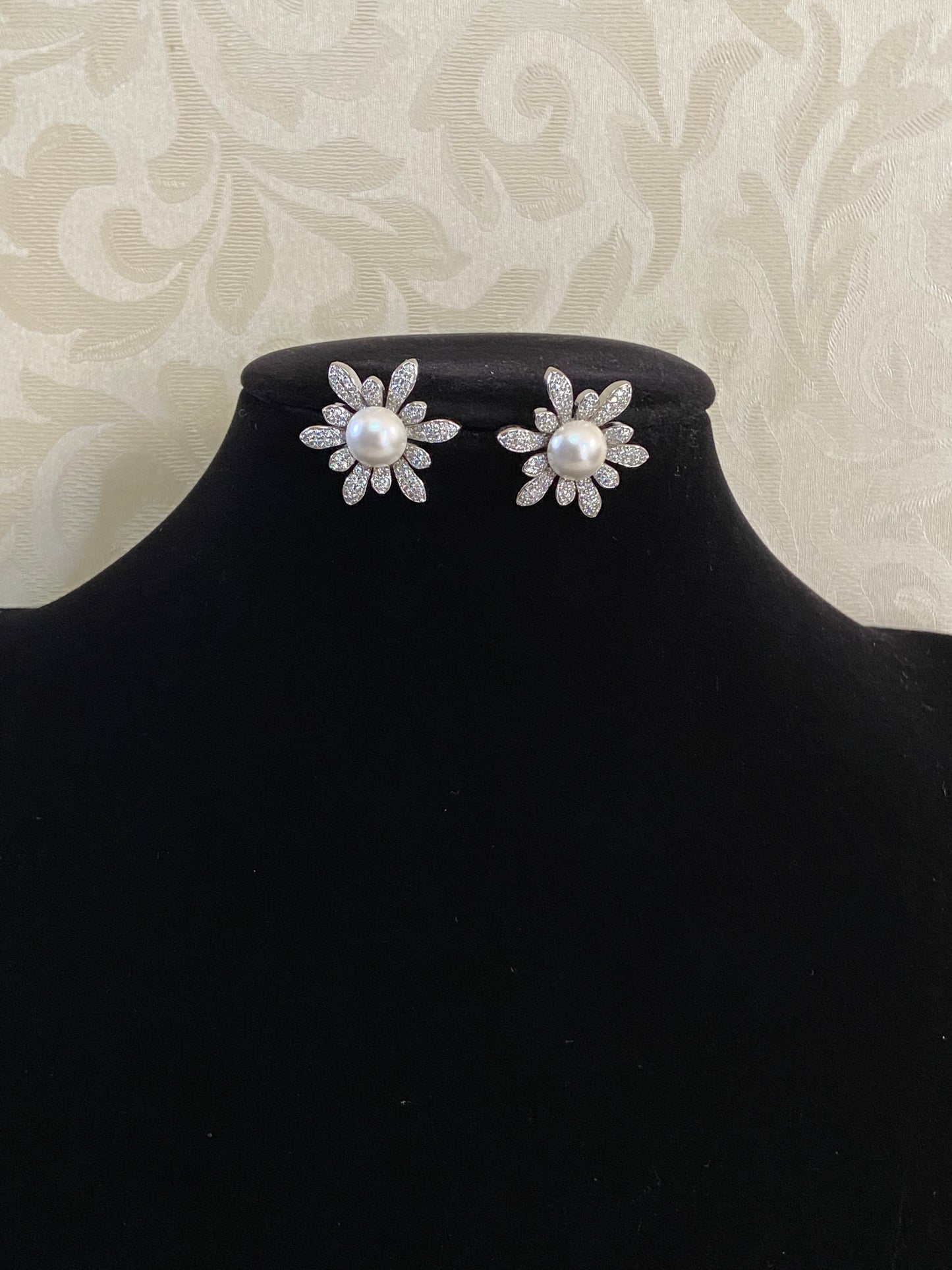 Rhodium CZ Pearl Tops | Indian Stud Earrings