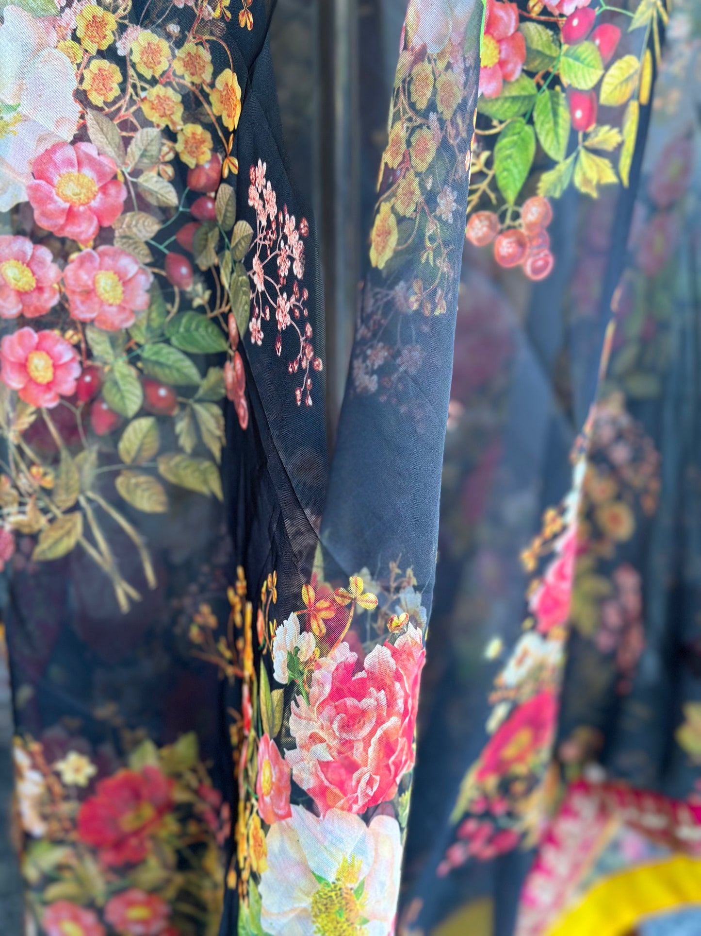 Black Floral Organza Dupatta  | Partywear Dupatta