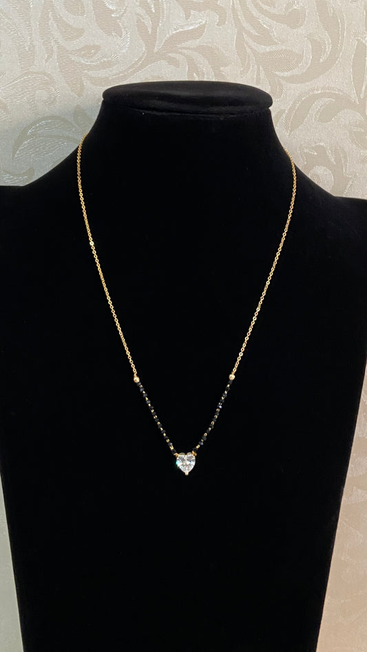 AD Heart Pendant Mangalasutra | Traditional Black Beads