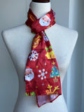 Printed Red Silk Blend Christmas Holiday Scarf   | Muffler Stole