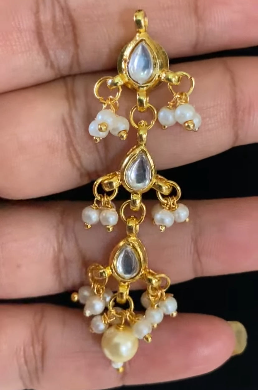 Kundan Pearl Pendant Chain With Earrings | Simple Necklace