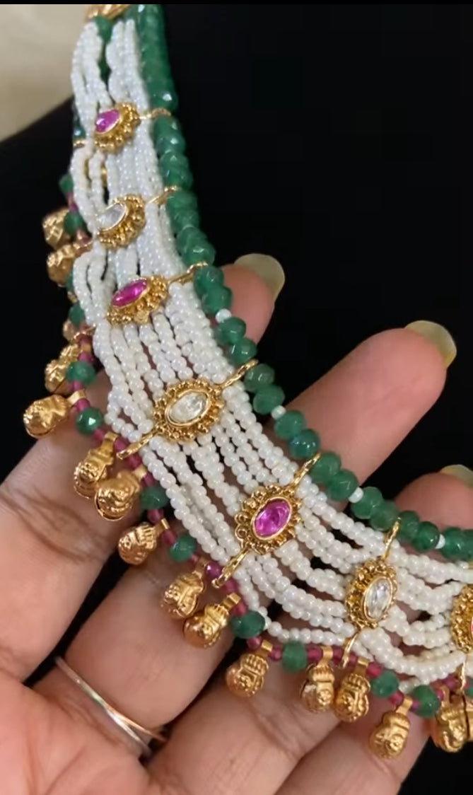 Rajwadi Pearl Necklace With Jumki | Indian Traditional Necklace