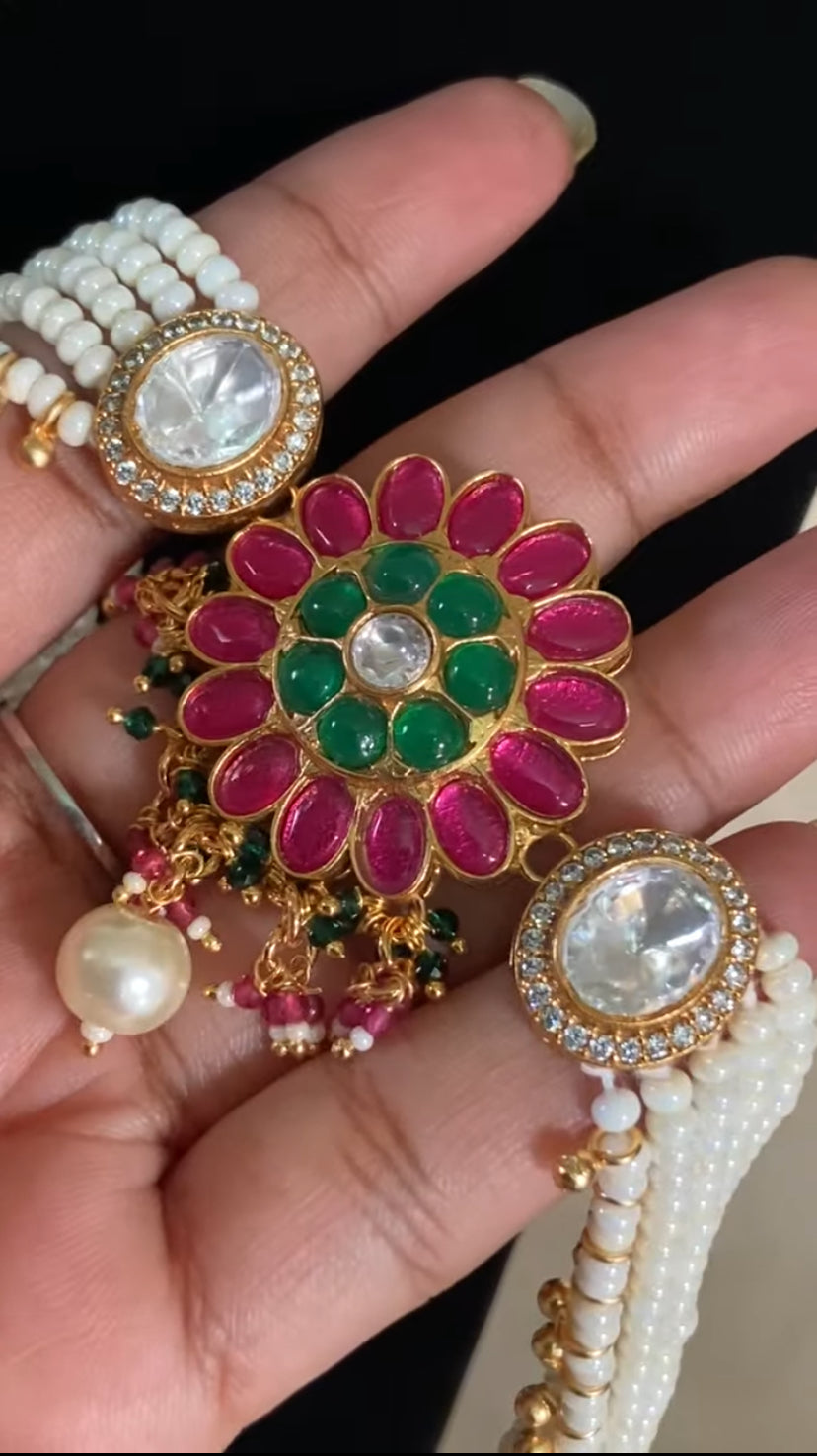 Kudan Pearl Choker With Earrings | Indian Necklace
