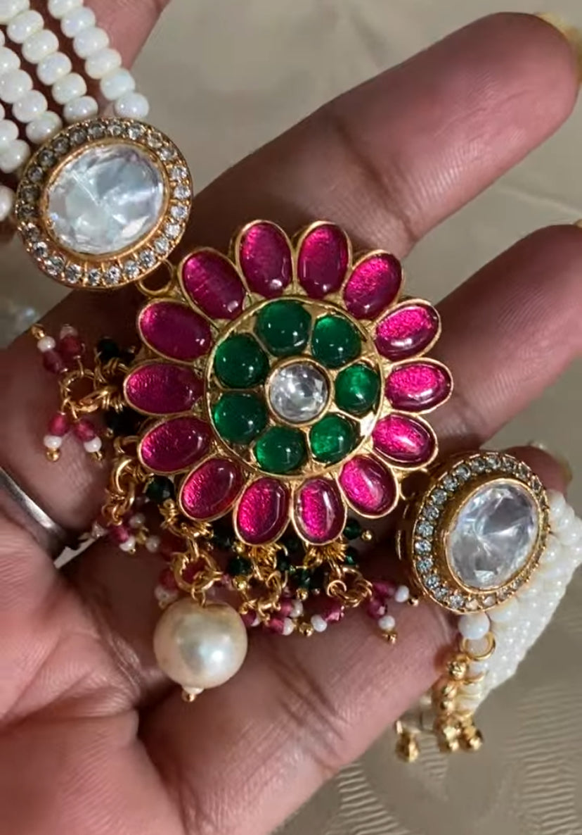 Kudan Pearl Choker With Earrings | Indian Necklace