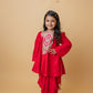 Girls Embroidered Yoke Tassels Enhanced Red Kurti And Dhoti