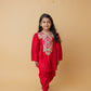 Girls Embroidered Yoke Tassels Enhanced Red Kurti And Dhoti