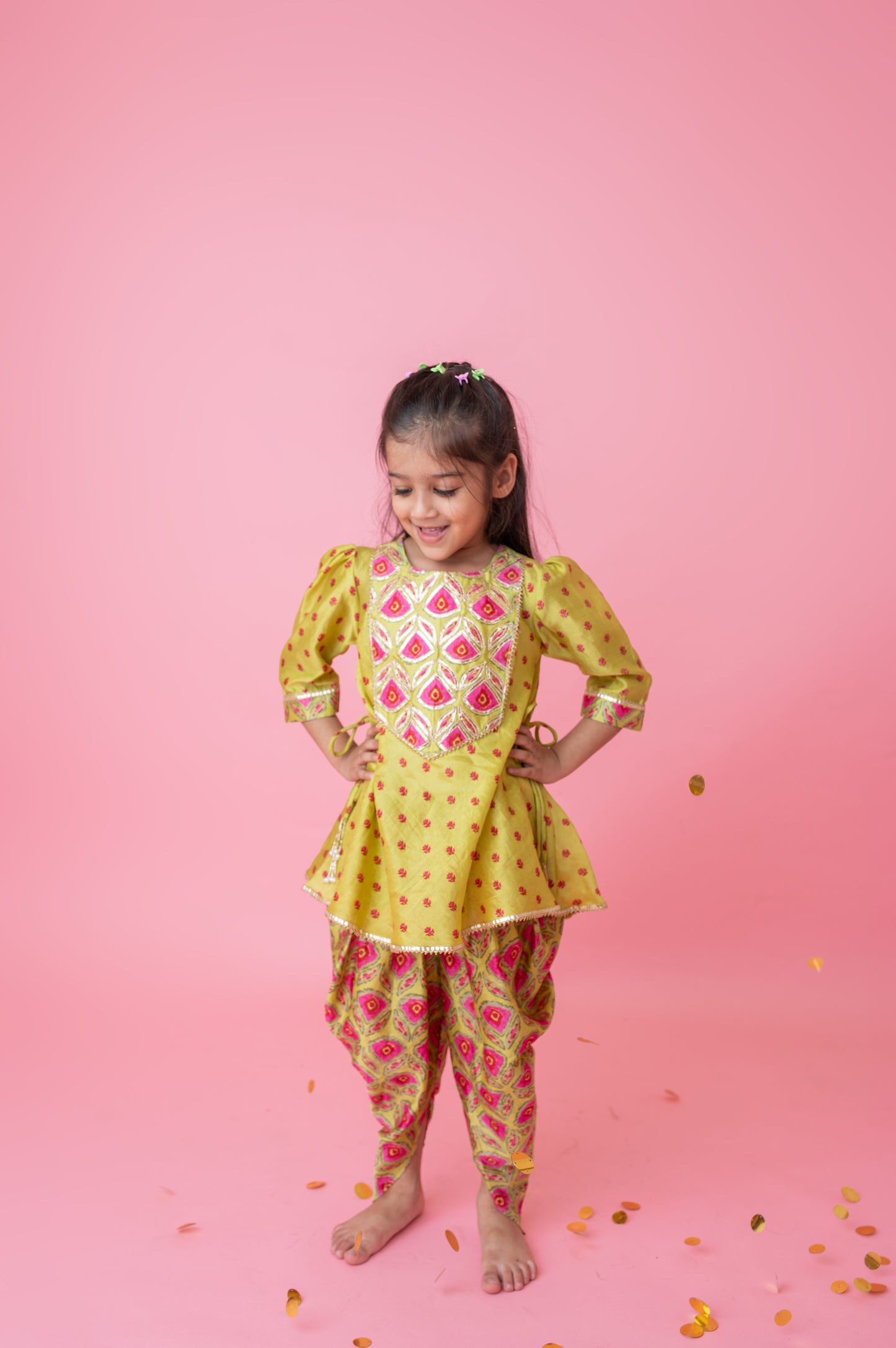 Girls Green Kurti & Dhoti